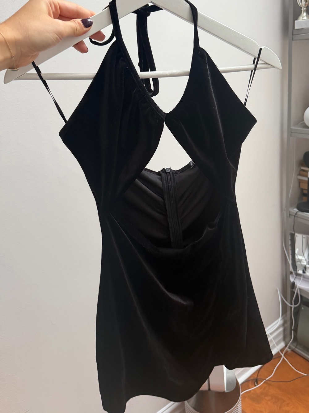 Zara Black Velvet Backless Halter Mini Dress